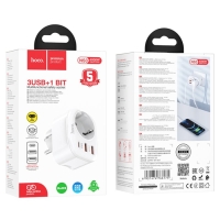 Розетка одноместная Hoco NS3, 2 USB, Type-C, 20 Вт, PD, QC, белый Розетка одноместная Hoco NS3, 2 USB, Type-C, 20 Вт, PD, QC, белый