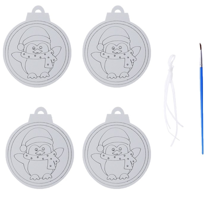 Ёлочное украшение под раскраску «Милашка» 4 шт., кисть Ёлочное украшение под раскраску «Милашка» 4 шт., кисть