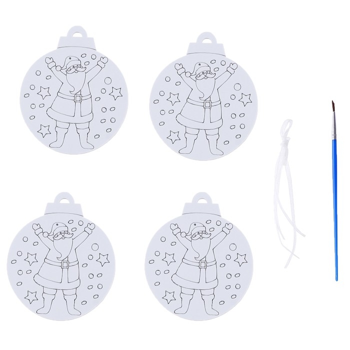 Ёлочное украшение под раскраску «Радость» 4 шт., кисть Ёлочное украшение под раскраску «Радость» 4 шт., кисть