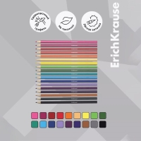 Карандаши 18 цветов ErichKrause, пластик, шестигранные, мягкий 2.6 мм грифель, картонная упаковка, легкая заточка, европодвес Карандаши 18 цветов ErichKrause, пластик, шестигранные, мягкий 2.6 мм грифель, картонная упаковка, легкая заточка, европодвес