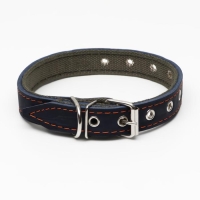Ошейник комбинированный кожа/брезент, безразмерный, 54 х 2.5 см, ОШ 17-45 см, синий Ошейник комбинированный кожа/брезент, безразмерный, 54 х 2.5 см, ОШ 17-45 см, синий