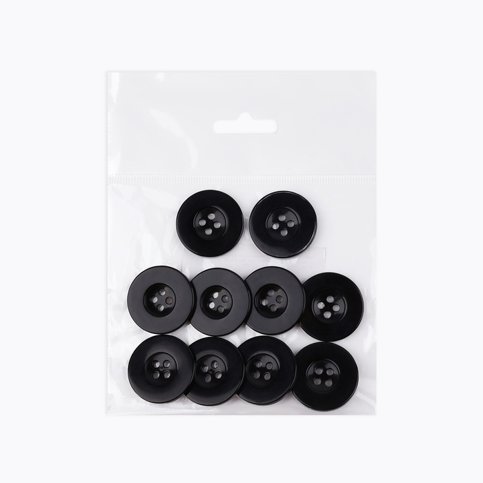 Набор пуговиц, 4 прокола, d = 25 мм, 10 шт, цвет чёрный Набор пуговиц, 4 прокола, d = 25 мм, 10 шт, цвет чёрный
