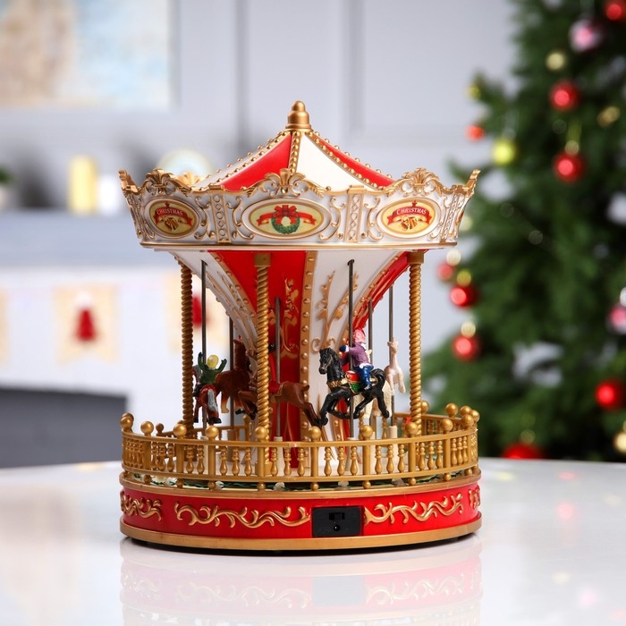 Светодиодная фигура «Красная карусель» 23 × 28 × 23 см, полистоун, USB, свечение мульти Светодиодная фигура «Красная карусель» 23 × 28 × 23 см, полистоун, USB, свечение мульти