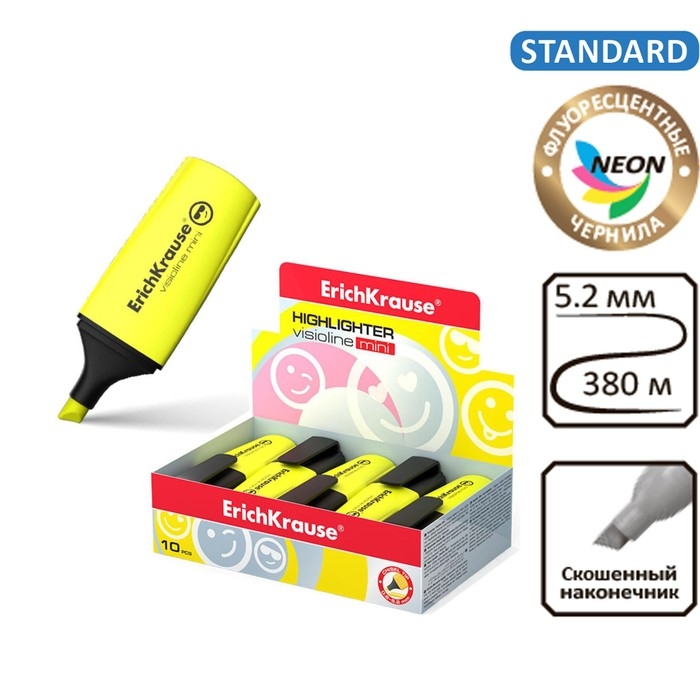 Маркер текстовыделитель ErichKrause Visioline Mini, 0.6-5.2 мм, флуоресцентные чернила на водной основе, желтый Маркер текстовыделитель ErichKrause Visioline Mini, 0.6-5.2 мм, флуоресцентные чернила на водной основе, желтый
