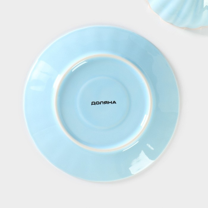 Чайная пара фарфоровая Доляна &laquo;Вивьен&raquo;, 2 предмета: чашка 200 мл, блюдце d=15 см, цвет голубой