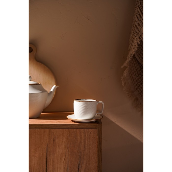 Чайная пара фарфоровая SL Home «Волна в камне», 2 предмета: чашка 200 мл, блюдце d=12,5 см, цвет белый Чайная пара фарфоровая SL Home «Волна в камне», 2 предмета: чашка 200 мл, блюдце d=12,5 см, цвет белый