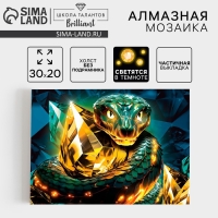 Алмазная мозаика на новый год с частичным заполнением со светящимися стразами на холсте «Змея», 20 х 30 см, новогодний набор для творчества, символ года 2025 Алмазная мозаика на новый год с частичным заполнением со светящимися стразами на холсте «Змея», 20 х 30 см, новогодний набор для творчества, символ года 2025