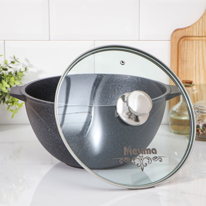 Казан &laquo;Гранит Stаr&raquo;, 6 л, стеклянная крышка, литые ручки, антипригарное покрытие, цвет серый