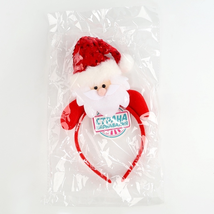 Карнавальный ободок новогодниий для волос детский &laquo;Дед Мороз&raquo;, красный