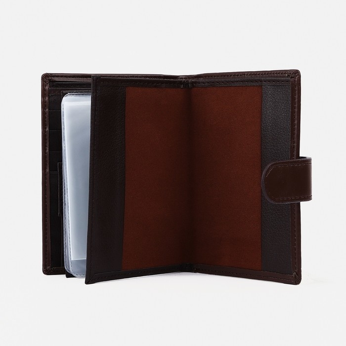 Портмоне мужское на кнопке, 3 в 1, для автодокументов, паспорта, карт, купюр, цвет коричневый Портмоне мужское на кнопке, 3 в 1, для автодокументов, паспорта, карт, купюр, цвет коричневый