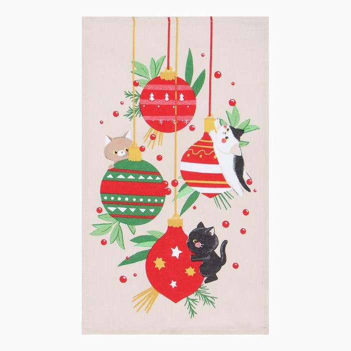 Новый год. Набор полотенец Доляна "Новогодние игрушки" 28х46 см - 2 шт, 100% хл, рогожка 164 г/м2