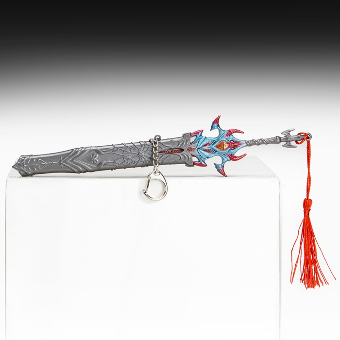 Сувенирное оружие подвесное мини "Меч Асура", брелок, 21 см, серебристый с красным