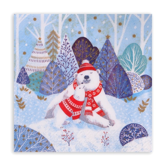 Новогодние салфетки бумажные GrandPero Deluxe &laquo;Умка&raquo;, 3 слоя, 33х33 см, 20 шт