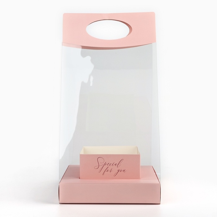 Коробка подарочная складная переноска для цветов, упаковка, &laquo;Персик&raquo;, 20 x 20 x 4 см