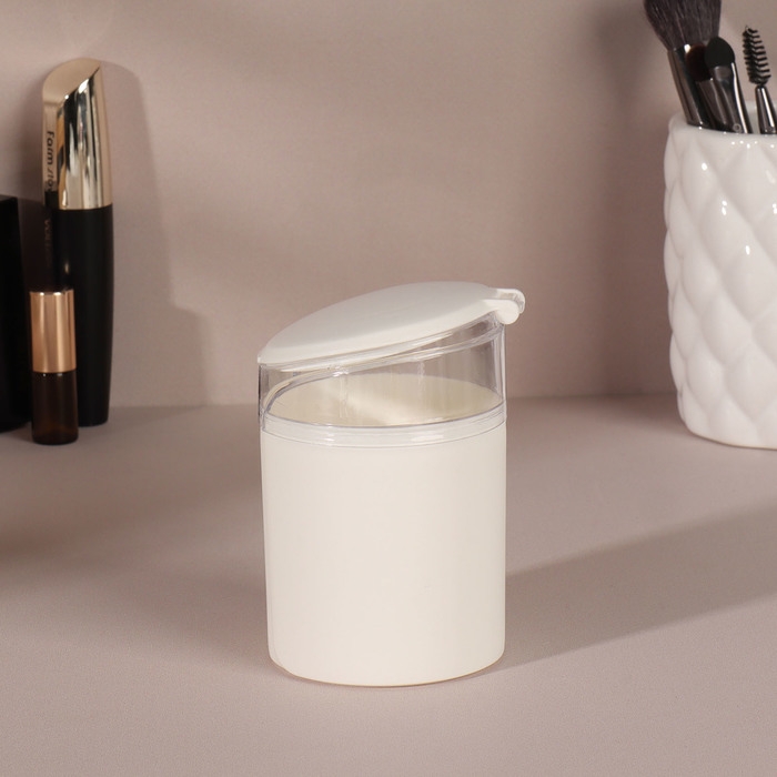 Органайзер для ватных палочек, с крышкой, с зеркалом, d = 6,8 &times; 9,8 см, белый/прозрачный