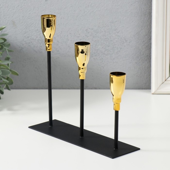 Подсвечник металл на 3 свечи "Ахиллес" чёрный с золотом 20х6х18 см