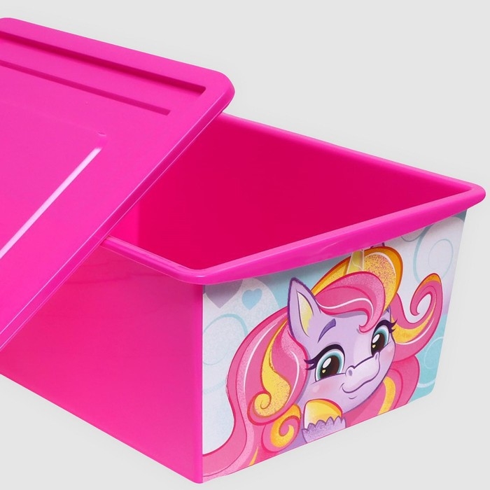 Ящик для игрушек с крышкой, «Радужные единорожки», объём 30 л, цвет маджента Ящик для игрушек с крышкой, «Радужные единорожки», объём 30 л, цвет маджента