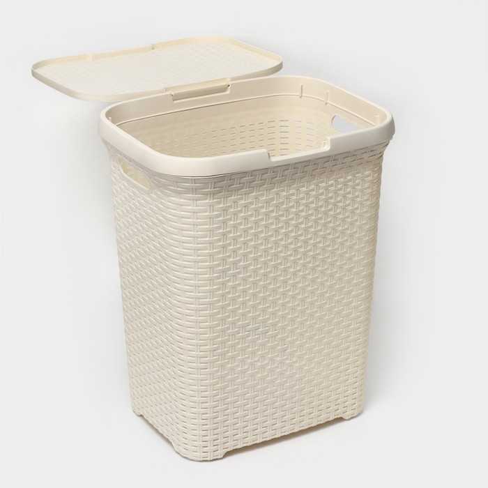 Корзина бельевая с крышкой, 60 л, 34&times;44&times;56 см, цвет слоновая кость