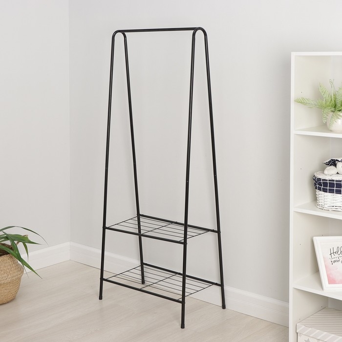 Вешалка - стойка напольная для одежды Доляна &laquo;Лофт&raquo;, с двумя полками, 59&times;35&times;152 см, цвет чёрный