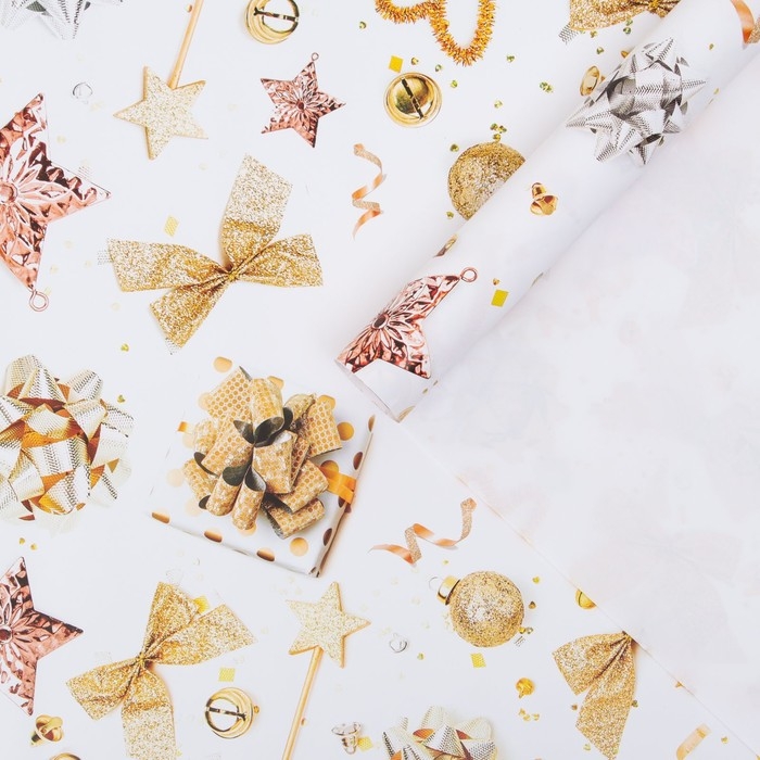 Новый год. Бумага упаковочная глянцевая "Праздничный блеск",70 х 100 см,1 лист