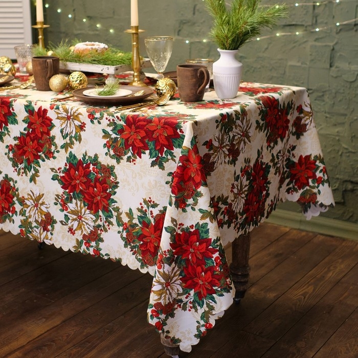 Скатерть новогодняя Доляна "Новогодние украшения" 145*220 см, 100% п/э