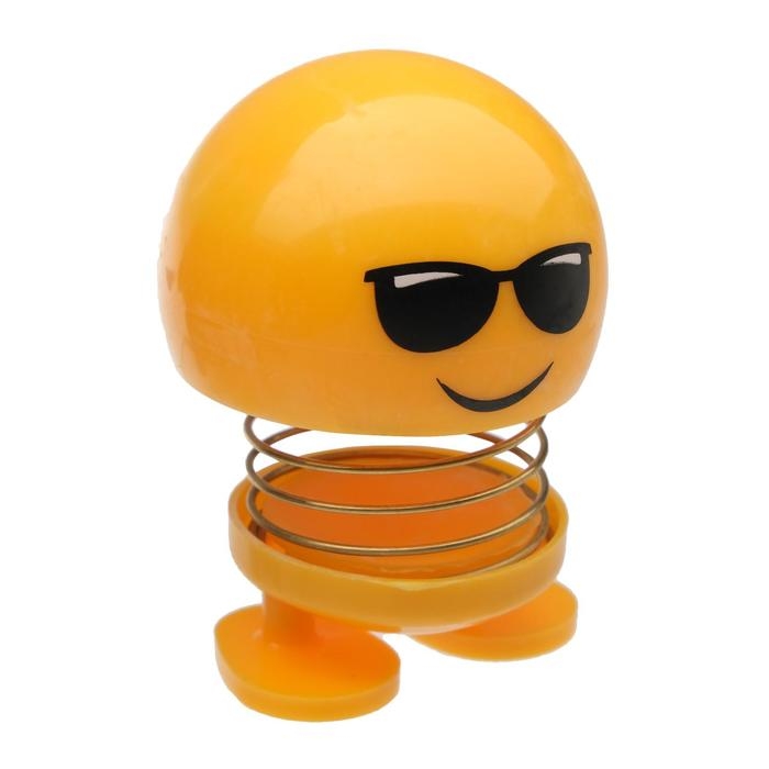 Смайл на пружинке, на панель в авто, в очках, желтый Смайл на пружинке, на панель в авто, в очках, желтый