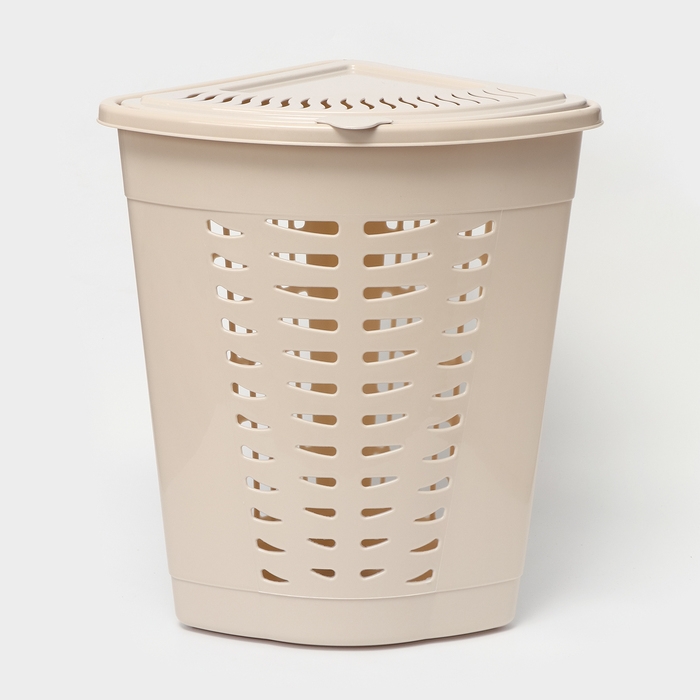 Корзина для белья угловая с крышкой, 45 л, 37&times;50&times;56 см, цвет слоновая кость