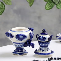 Самовар средний, гжель, фарфор, 18х11 см