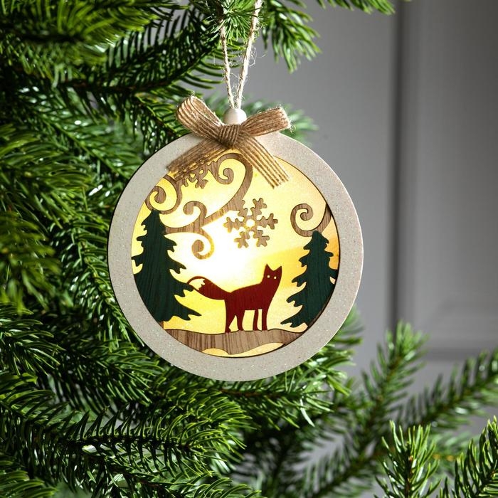 Ёлочная игрушка «Шар с лисёнком», от батареек, свечение тёплое белое Ёлочная игрушка «Шар с лисёнком», от батареек, свечение тёплое белое