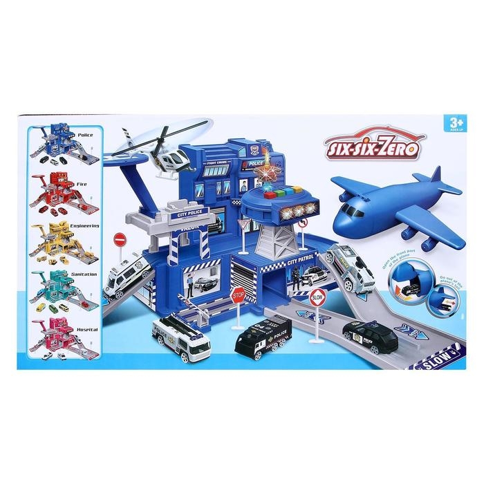 Парковка &laquo;Полицейская часть&raquo;, с самолётом, свет и звук, машина меняет цвет от воды