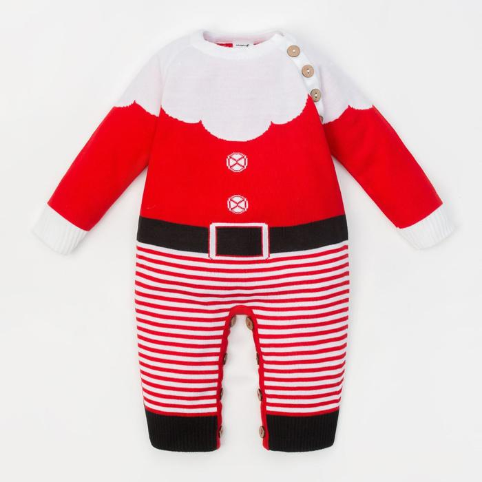 Комбинезон вязаный Крошка Я "Костюм Деда Мороза", рост 74 см, 9-12 мес (26 р-р), 20 % шерсть, 80 % ПАН