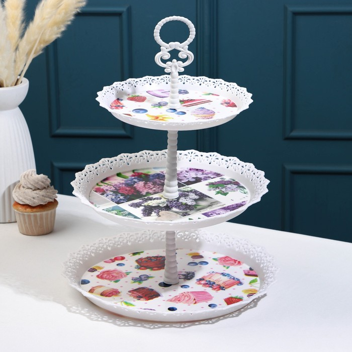 Этажерка-фруктовница круглая Доляна &laquo;Ажур&raquo;, 3 яруса, 20/26/29,5 см, цвет МИКС