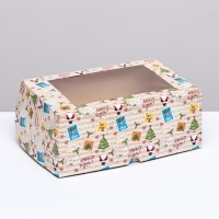 Новый год. Коробка для 6 капкейков с окном подарочная новогодняя упаковка, "Новогодняя почта", 25 х 17 х 10 см.