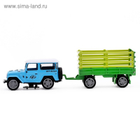 Машина металлическая «Джип», с прицепом, инерционная, МИКС Машина металлическая «Джип», с прицепом, инерционная, МИКС