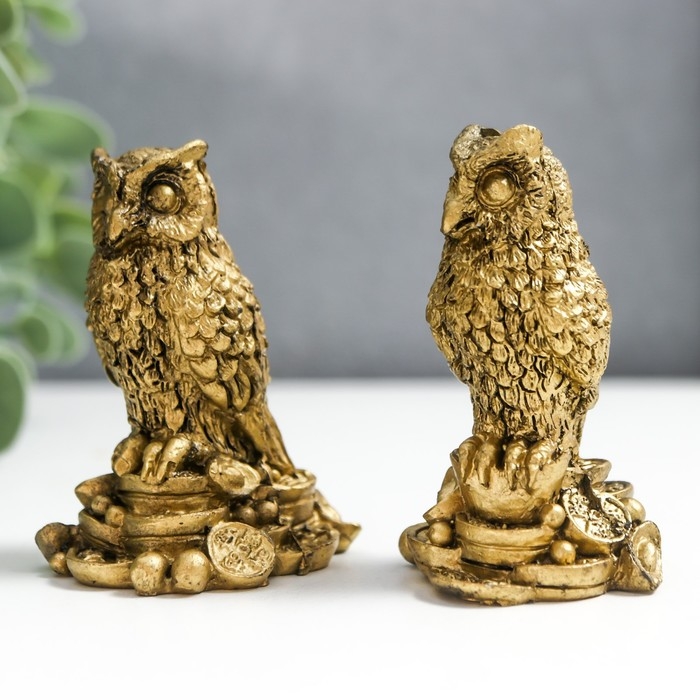 Нэцке полистоун под бронзу Нэцке полистоун под бронзу "Филины на монетах" набор 2 шт 6х3,5х4 см