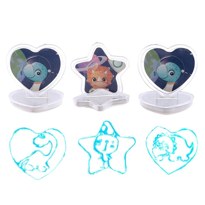 Печать цветная &laquo;Динозавры&raquo;, набор 3 шт., ролик-печать с 2 насадками, штемпельная подушка