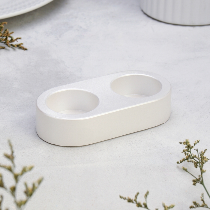 Подсвечник Подсвечник "Мрамор" из гипса для двух свечей овальный, 12х6х3см,белый перламутр