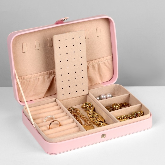 Органайзер для украшений &laquo;Шкатулка портативная&raquo;, 8 полос, 3 места, 14&times;21&times;4,5 см, цвет розовый