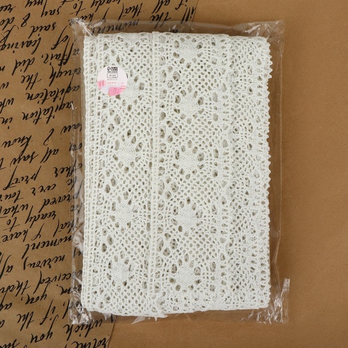 Кружево вязаное, 60 мм &times; 15 &plusmn; 1 м, цвет кипенно-белый