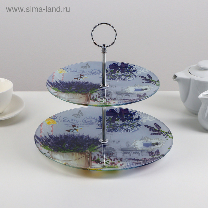 Этажёрка - фруктовница круглая Доляна «Лаванда», 2 яруса, d=25/20 см, стекло, цвет сиреневый Этажёрка - фруктовница круглая Доляна «Лаванда», 2 яруса, d=25/20 см, стекло, цвет сиреневый