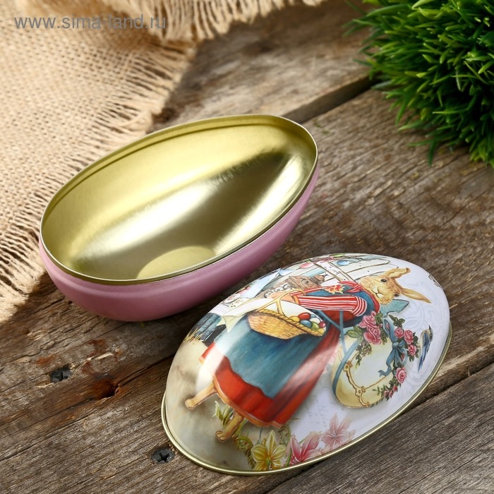 Шкатулка металл яйцо Шкатулка металл яйцо "Зайка с корзинкой крашенных яиц" 11х6,5х7 см