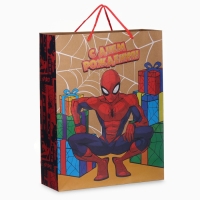 Пакет подарочный крафт "С Днем Рождения" 40х31х11.5 см, Человек-паук