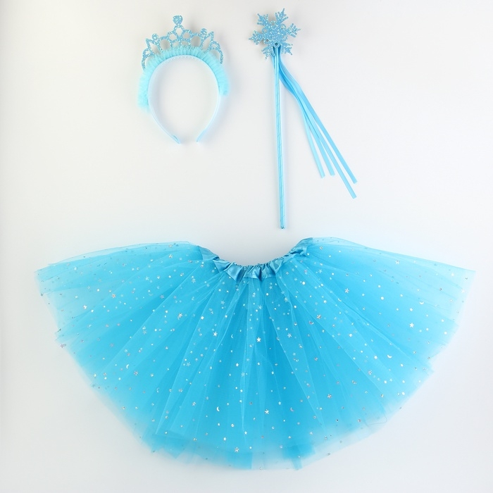 Карнавальный набор Карнавальный набор "Принцесса" 3 предмета: юбка, ободок, жезл, цвет голубой