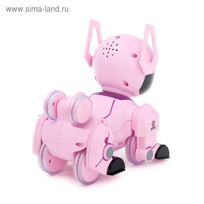 Робот собака &laquo;Паппи&raquo; , с программированием, на пульте управления, интерактивный: звук, свет, на аккумуляторе, розовый