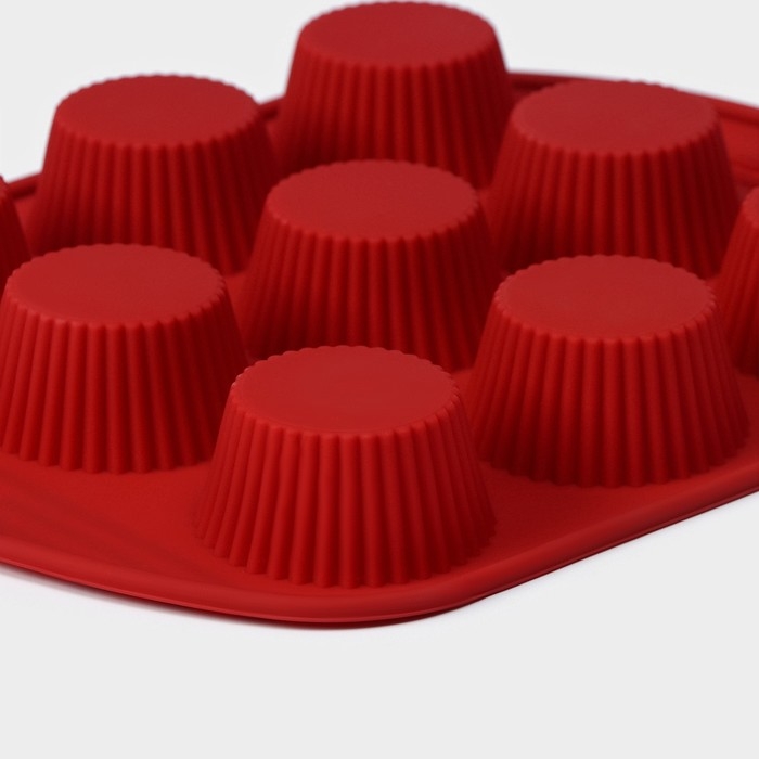 Форма для выпечки Доляна &laquo;Сладости.Круг реб&raquo;, силикон, 26,5&times;21,5&times;3 см, 9 ячеек (5,5&times;3 см), цвет коричневый