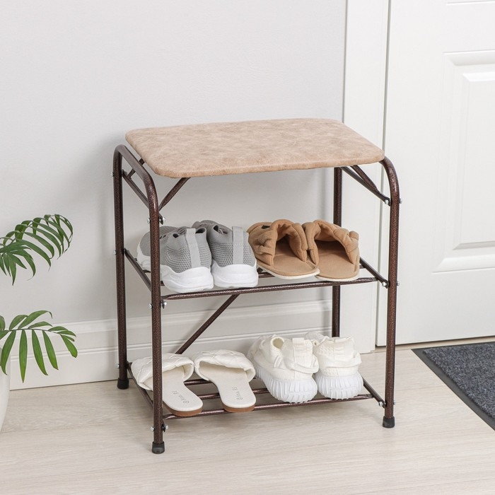 Подставка для обуви с сиденьем, 3 яруса, 45&times;32&times;48,5 см, замша, цвет медный антик