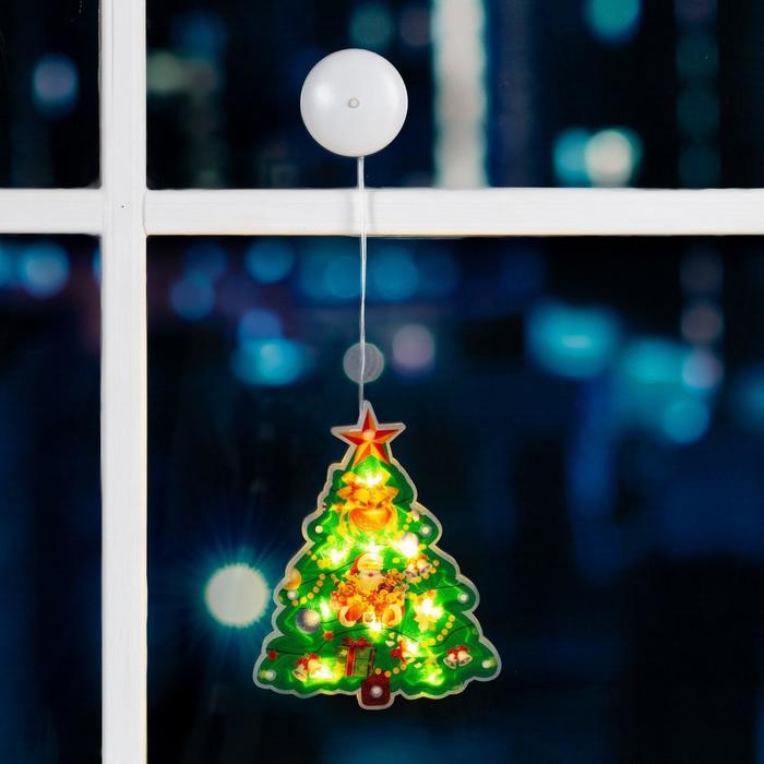 Светодиодная фигура на присоске &laquo;Ёлка&raquo; 16 &times; 20 см, пластик, батарейки АААх3 (не в комплекте), свечение тёплое белое