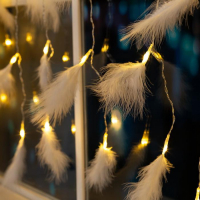 Гирлянда &laquo;Занавес&raquo; 3 &times; 1.4 м с насадками &laquo;Перья&raquo;, IP20, прозрачная нить, 80 LED, свечение тёплое белое, 8 режимов, 220 В