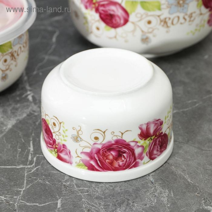 Набор салатников керамических с вакуумными крышками &laquo;Розалинда&raquo;, 3 предмета: 250 мл, 550 мл, 850 мл, d=15/13/9,5/ см