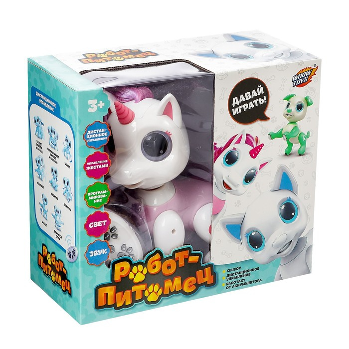 Робот единорог &laquo;Питомец&raquo; WOOW TOYS, программируемый, на пульте управления, интерактивный: звук, свет, танцующий, на аккумуляторе, розовый